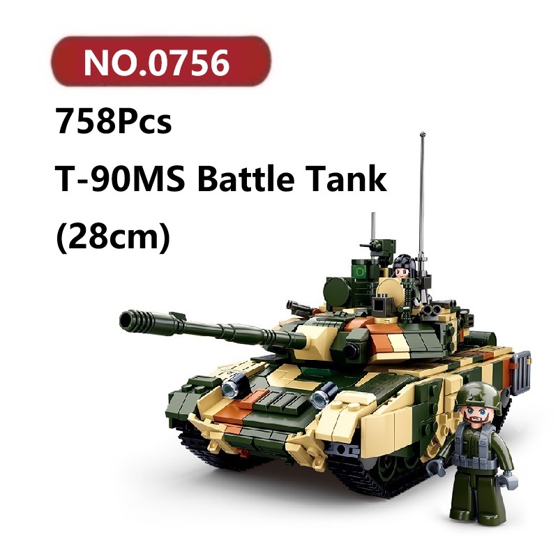 ✨T-90MS รถถังหลัก โมเดลประกอบแล้ว 758ชิ้น Sluban Tank ของเล่นจิ๊กซอว์