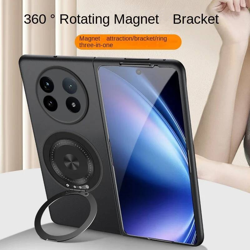 360 หมุนได้โลหะยึดผู้ถือแม่เหล็กสิ่งที่แนบมาแหวนเคสโทรศัพท์สําหรับVIVO Xพับ 5 fold5 X Fold3 Proพับ 3 2 Ultra Thinชาร์จไร้สายกันกระแทกป้องกัน