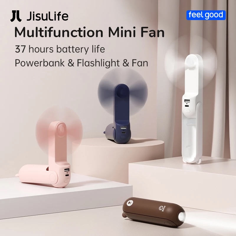 JisuLife 3-in-1 พัดลมไฟฟ้ามัลติฟังก์ชั่นพร้อมอายุการใช้งานแบตเตอรี่ที่ยาวนานหน่วยทําความเย็นแบบพกพาข