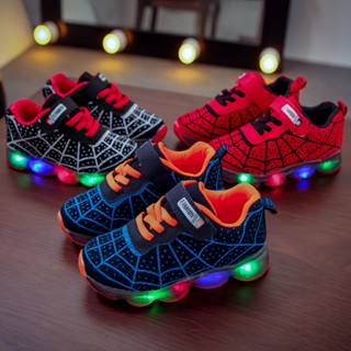 AOOAO รองเท้าเด็กสไปเดอร์แมน LED กระพริบ