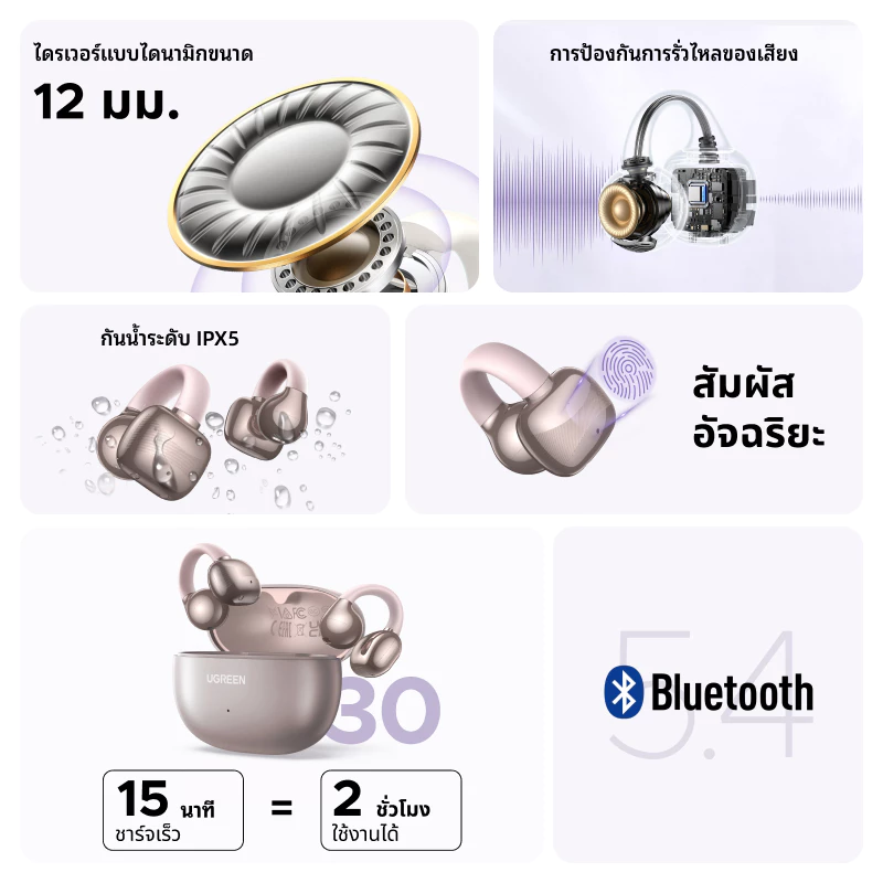 UGREEN HiTune S3 หูฟัง Bluetooth หนีบหู ออกกำลังกาย thumbnail 9