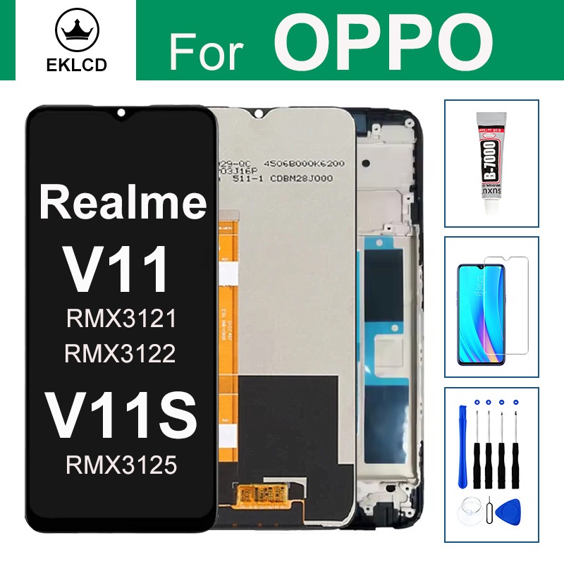 6.5 "หน้าจอIPSสําหรับOPPO Realme V11 V11S 5G RMX3121 RMX3125 จอแสดงผลLCD Touch Panel Digitizerพร้อมกรอบประกอบ