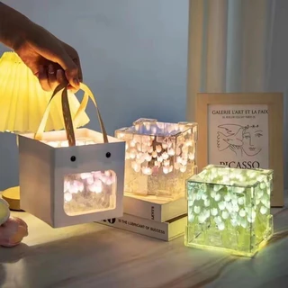 ทําด้วยมือ DIY วัสดุ Cube ไฟกลางคืน LED ทิวลิปแสงทิวลิปไฟกลางคืนทิวลิปไฟตกแต่งห้องนอนทําด้วยมือ DIY ของขวัญวันเกิด