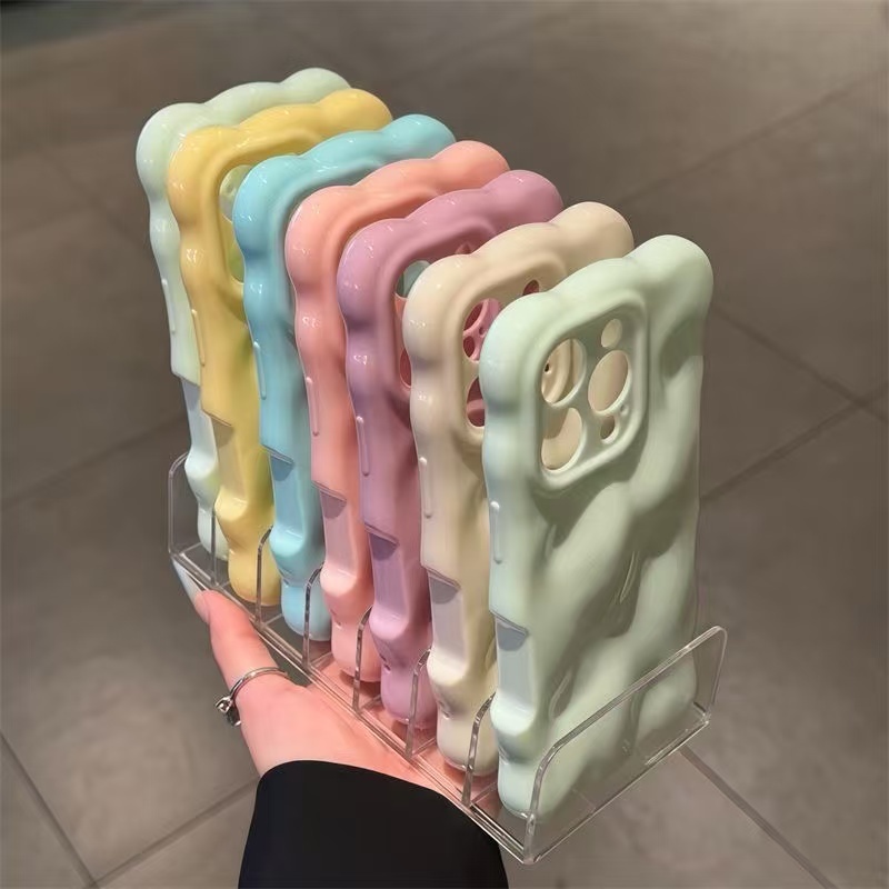 High Beauty Cloud Wave สําหรับ iPhone 16 Pro Max 16 15 14 13 12 11 เคสโทรศัพท์รวมทุกอย่างสีทึบซิลิโคนอ่อนนุ่มเรียบง่ายป้องกันการตกเคสโทรศัพท์พร้อมรูละเอียด
