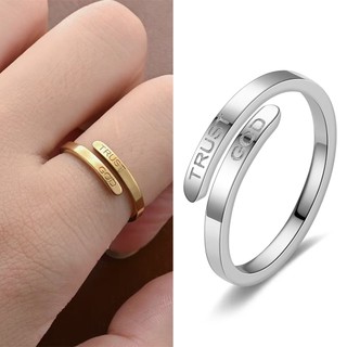 SHINY Letters [TRUST GOD] Stainless Steel Adjustable Ring, Sweatproof Waterproof Won't Fade, Minimalist Casual Design Feel, Same Style for Men Women