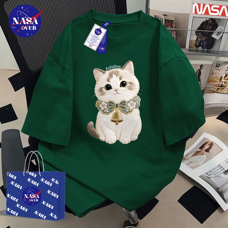 【พร้อมส่ง】🔥NASA ใส่ได้ทั้งชายหญิง เสื้อ ผ้าฝ้ายแท้100% แขนสั้น ทรงโอเวอร์ไซส์ เสื้อยืด คอกลม🐱ลายลูกแมวYG2885