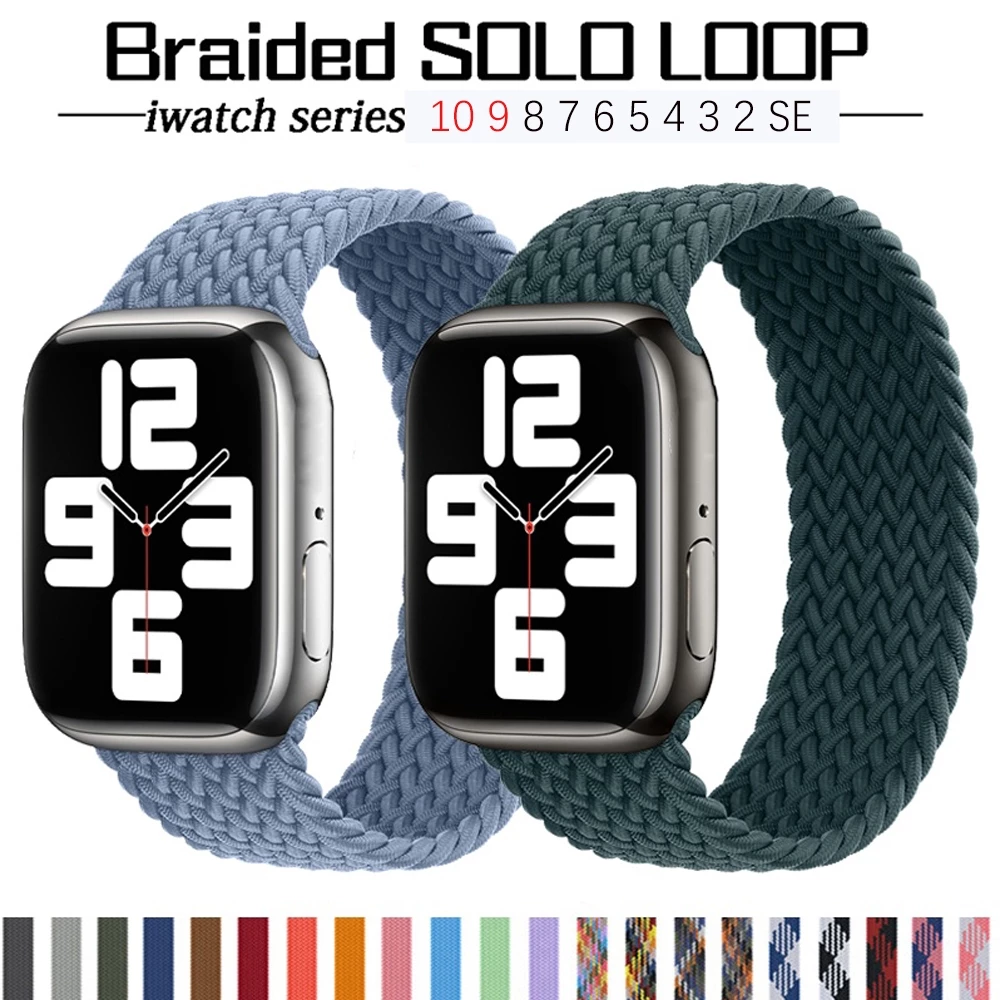 Braided Solo Loop สําหรับ For Smart Watch Series 10 9 8 7 6 5 3 4 SE Ultra 2 49/44 มม.45 มม.42 มม.46 มม.40 มม.38 มม.สร้อยข้อมือ