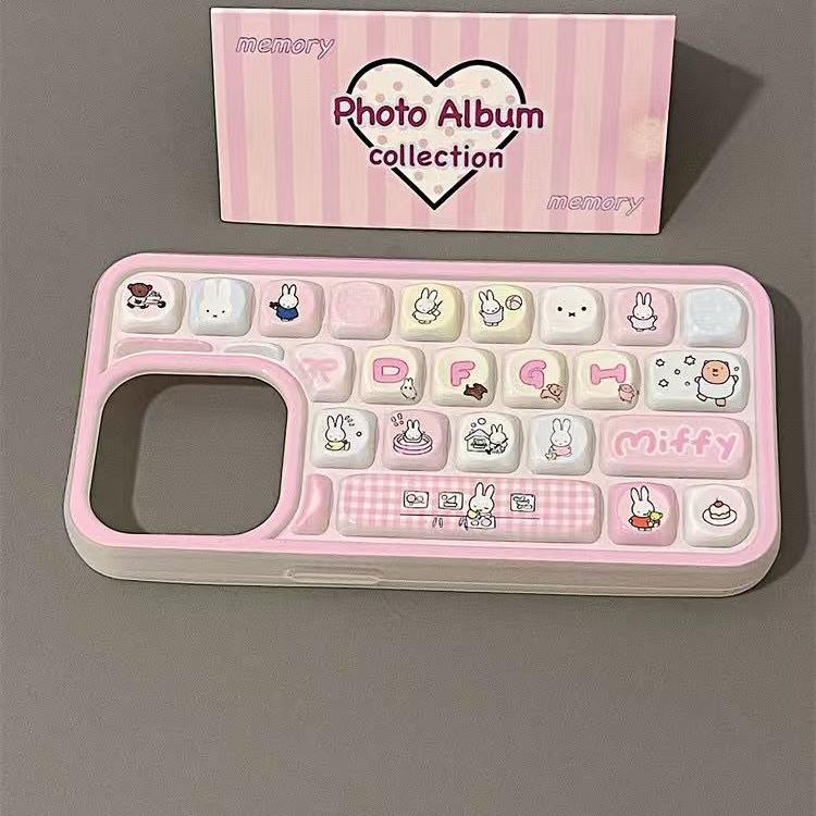 ใหม่Insน่ารักสีชมพูMiffy 3Dคีย์บอร์ดเนื้อเคสโทรศัพท์สําหรับiPhone 16 Promax 15 Promax 11 12 13 mini 14Plus 11 Pro Max X XS XR XS Max 7 8 7Plusปลอกนุ่ม