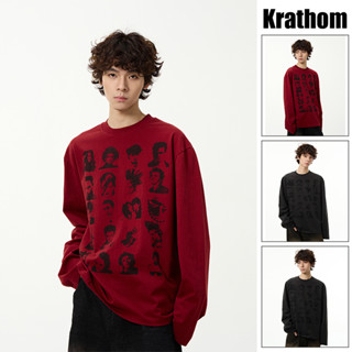 เสื้อแขนยาวผู้ชาย พิมพ์ลาย ทรงหลวม คอกลม ใส่ลําลอง