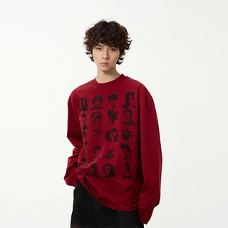 เสื้อแขนยาวผู้ชาย พิมพ์ลาย ทรงหลวม คอกลม ใส่ลําลอง