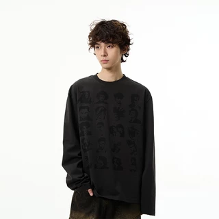 เสื้อแขนยาวผู้ชาย พิมพ์ลาย ทรงหลวม คอกลม ใส่ลําลอง