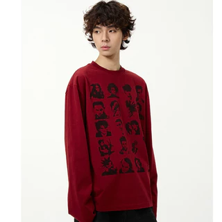 เสื้อแขนยาวผู้ชาย พิมพ์ลาย ทรงหลวม คอกลม ใส่ลําลอง