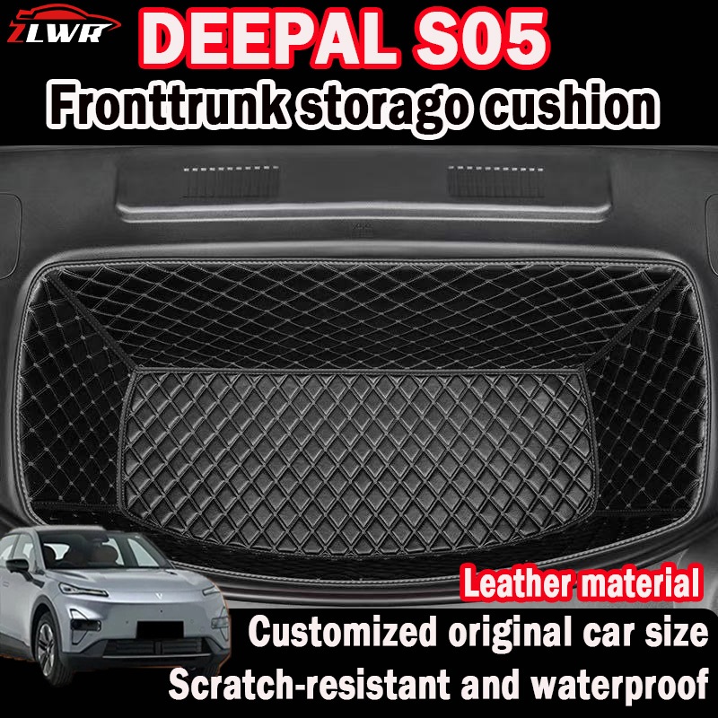 ZLWR เหมาะสำหรับแผ่นรองพื้นท้ายรถด้านหน้าแบบ Deepal S05 วัสดุหนังป้องกันรอยขีดข่วนและทนต่อการสึกหรอ กระเป๋าเก็บของฝากระโปรงหน้า อุปกรณ์ปรับแต่งภายในรถยนต์