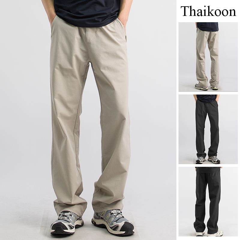 กางเกงผู้ชายผ้ายืด ใส่สบาย ขาตรง เชือกผูกปรับเอว ใส่กลางแจ้ง