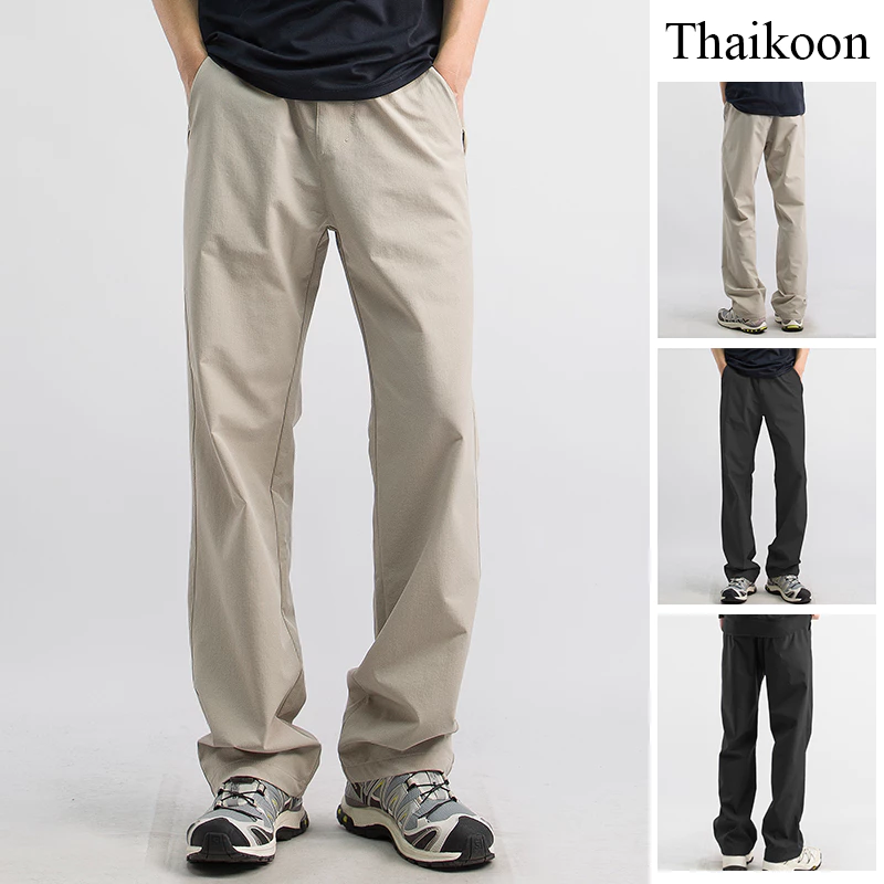 กางเกงผู้ชายผ้ายืด ใส่สบาย ขาตรง เชือกผูกปรับเอว ใส่กลางแจ้ง
