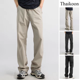 กางเกงผู้ชายผ้ายืด ใส่สบาย ขาตรง เชือกผูกปรับเอว ใส่กลางแจ้ง