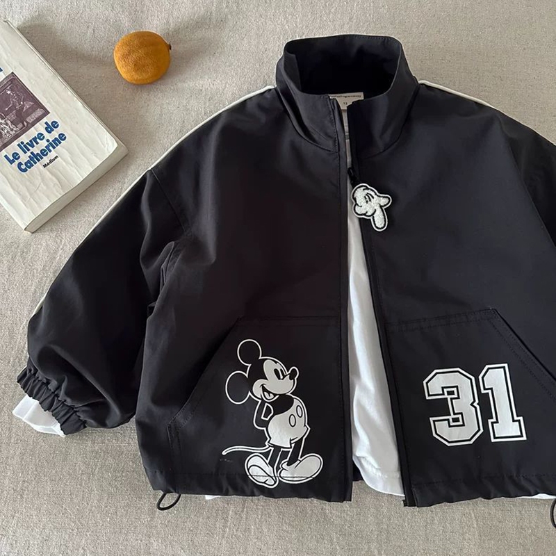 เสื้อแจ็คเก็ตเบสบอลลายมิกกี้เมาส์สําหรับเด็ก ฤดูใบไม้ผลิ-ฤดูใบไม้ร่วง 2025 ใส่ได้ทั้งเด็กผู้ชายและเด็กผู้หญิงแฟชั่นเสื้อผ้าด้านนอก