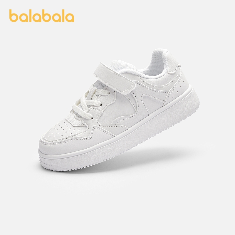 Balabala รองเท้าผ้าใบเด็ก Low Top ชายหญิงรองเท้าสีขาว 2025 ฤดูใบไม้ผลิฤดูใบไม้ร่วงใหม่กีฬารองเท้าแฟชั่นสบายๆน้ําหนักเบา Breathable สบายกลางแจ้ง Play รองเท้า