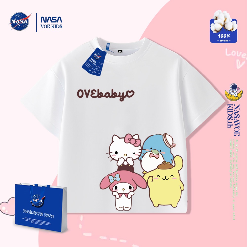 NASAVOEBABY เสื้อยืดแขนสั้น Sanrio Family สำหรับเด็กผู้หญิงอายุ 3-15 ปี