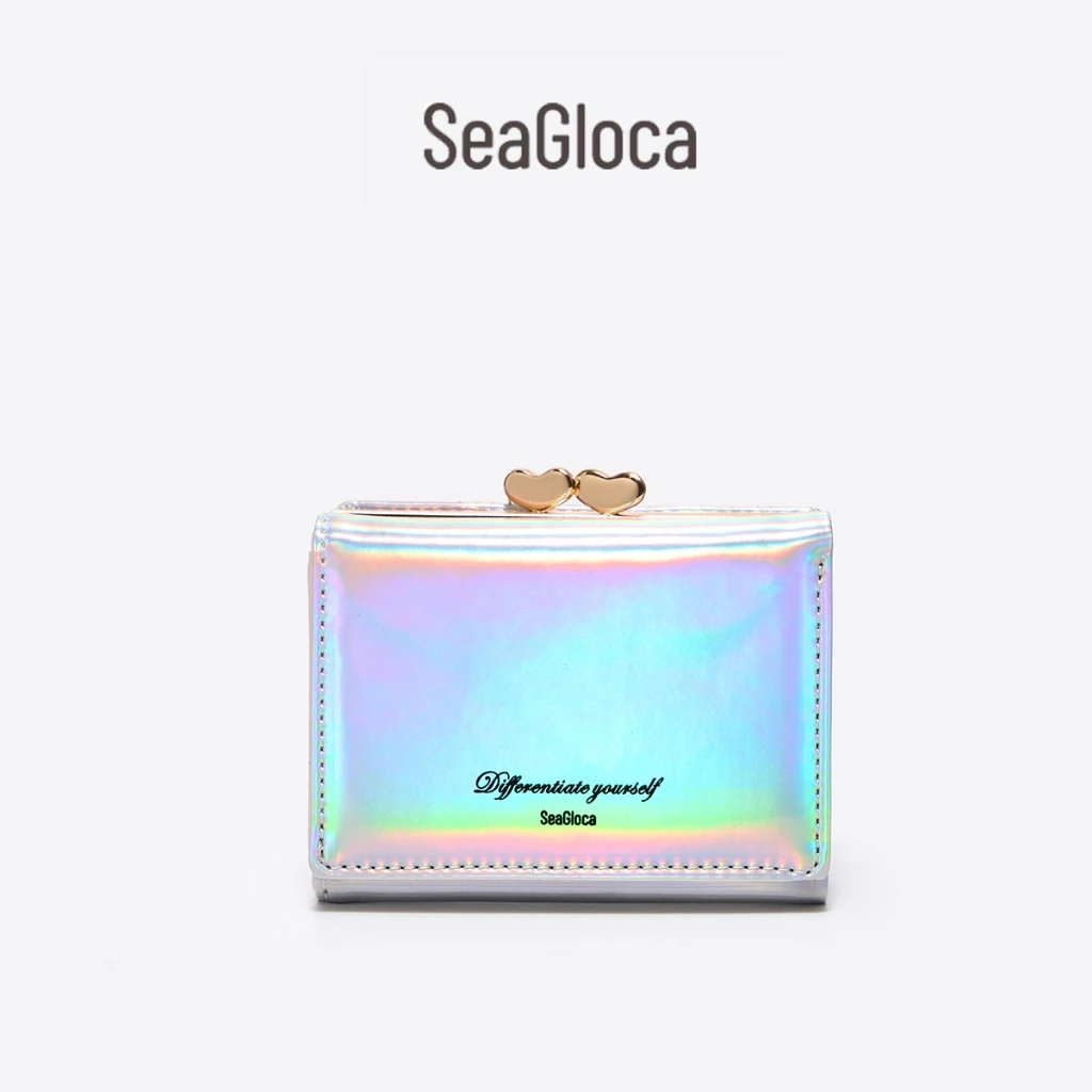 Seagloca ใหม่ กระเป๋าสตางค์ ใบสั้น เลเซอร์ ย้อนยุค ขนาดเล็ก สําหรับผู้หญิง No.1540