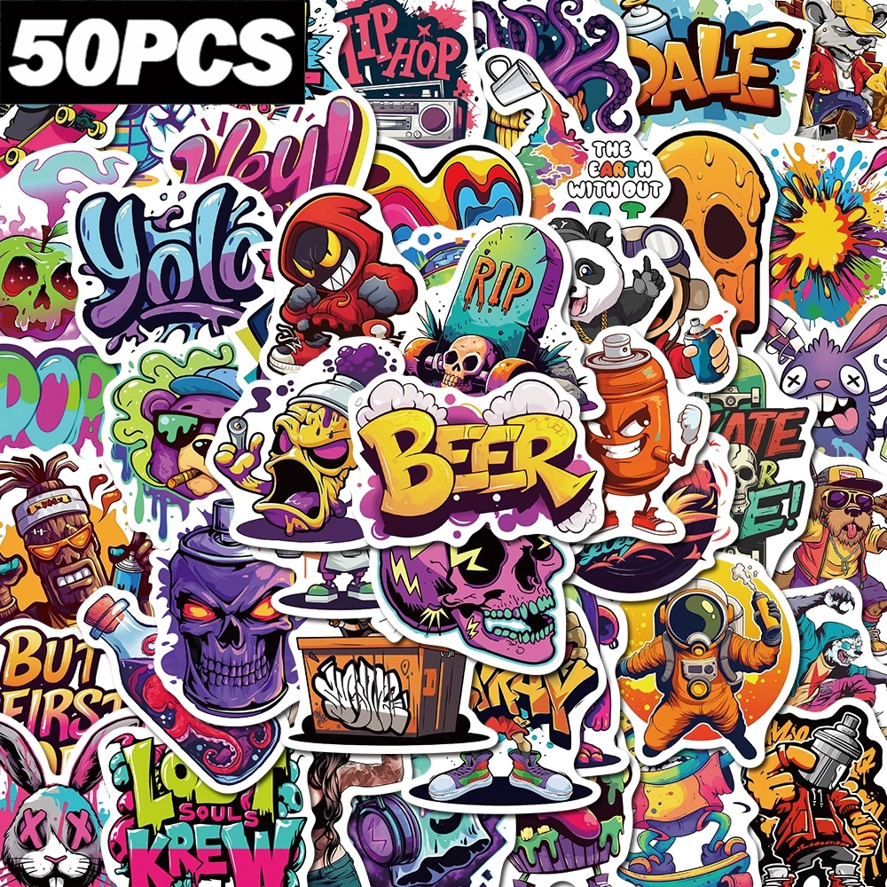 สติกเกอร์กราฟฟิตีสตรีทการ์ตูนอินเทรนด์ 50 ชิ้น ของขวัญวันหยุดสําหรับตกแต่งเคสโทรศัพท์ คอมพิวเตอร์ ขวดน้ํา กีตาร์ สติ๊กเกอร์กันน้