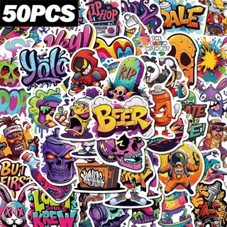 สติกเกอร์กราฟฟิตีสตรีทการ์ตูนอินเทรนด์ 50 ชิ้น ของขวัญวันหยุดสําหรับตกแต่งเคสโทรศัพท์ คอมพิวเตอร์ ขวดน้ํา กีตาร์ สติ๊กเกอร์กันน้