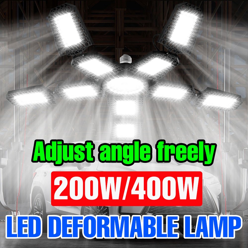 400W E27/E26 LED Deformable Garage Light 6/10 แผงปรับได้ 110/220V คลังสินค้า Workshop โคมไฟ 200W ในร