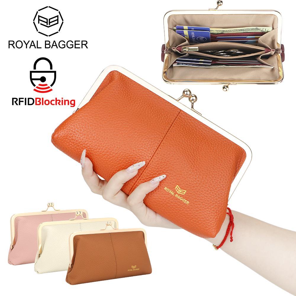 (Local delivery)Royal Bagger RFID Wallet, Multi-Card Slots Card Holder, กระเป๋าคลัทช์หนังแท้สําหรับผู้หญิง 1468