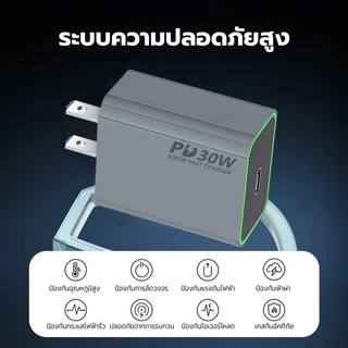 สายสานดำ+อะแดปเตอร์เทา PD30W ｜จอแสดงสถานะกันรอย｜รับประกัน 1 ปี