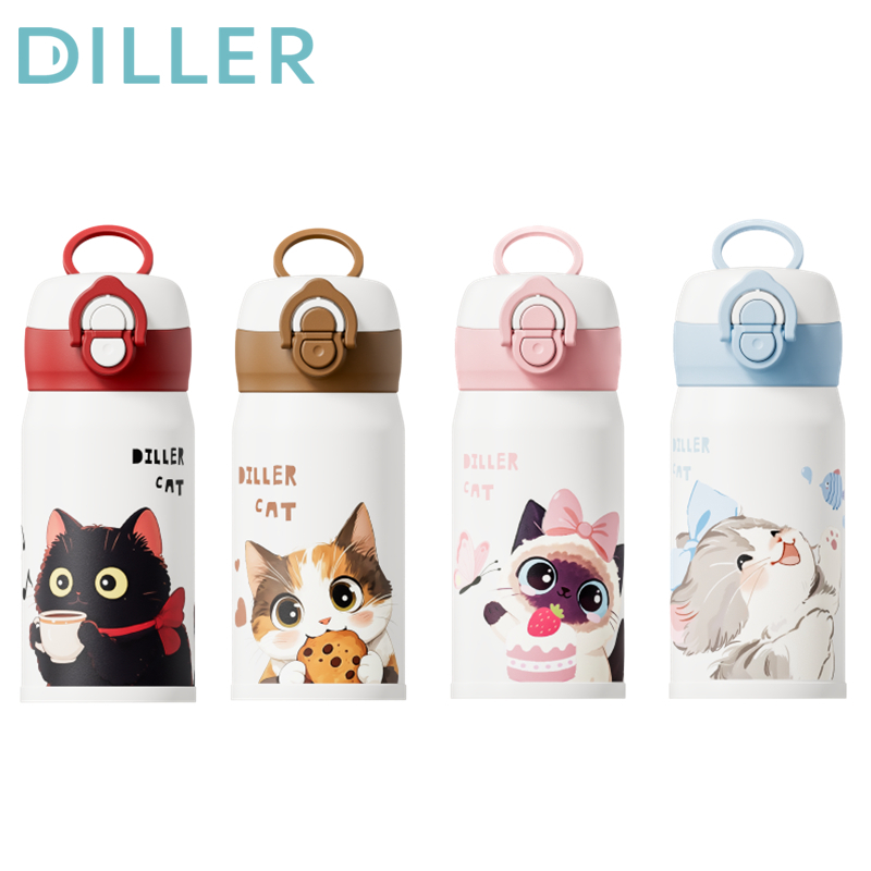 Diller กระติกน้ําสูญญากาศ Thermos 316 สแตนเลสพร้อมหลอดเก็บเย็นและร้อนน่ารักขวดน้ํา 280ml D9408