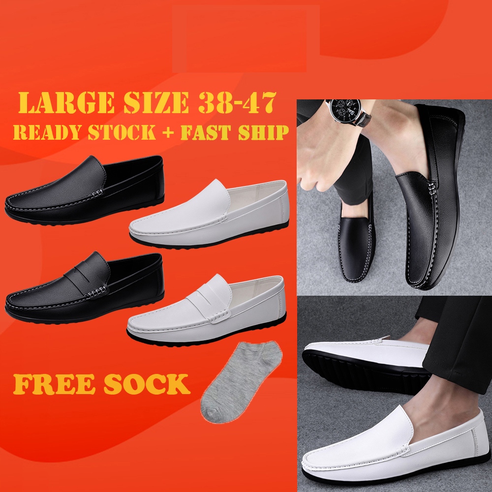 【ราคาถูก】รองเท้าโลฟเฟอร์ลําลอง หนังPUส้นแบน กันลื่น สีดํา สไตล์นักธุรกิจ สําหรับผู้ชาย