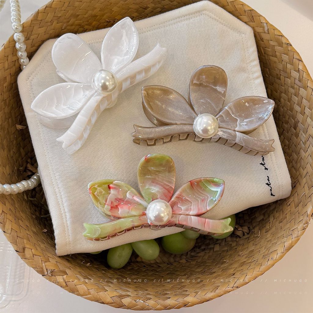 อุปกรณ์หนีบผมสไตล์ย้อนยุค อะคริลิกและหินอ่อน สำหรับผมกลับหัว ดีไซน์คลิปฉลาม