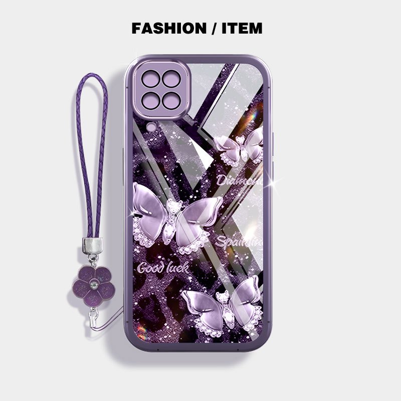 SAMSUNG สําหรับSamsung Galaxy A12 M12 F12 A22 M22 F22 M32 M33 M53 4G 5G A12 Nacho A12SปลอกVRQRสีเข้มผีเสื้อSeriesกันกระแทกโทรศัพท์กรณีเชือกดอกไม้