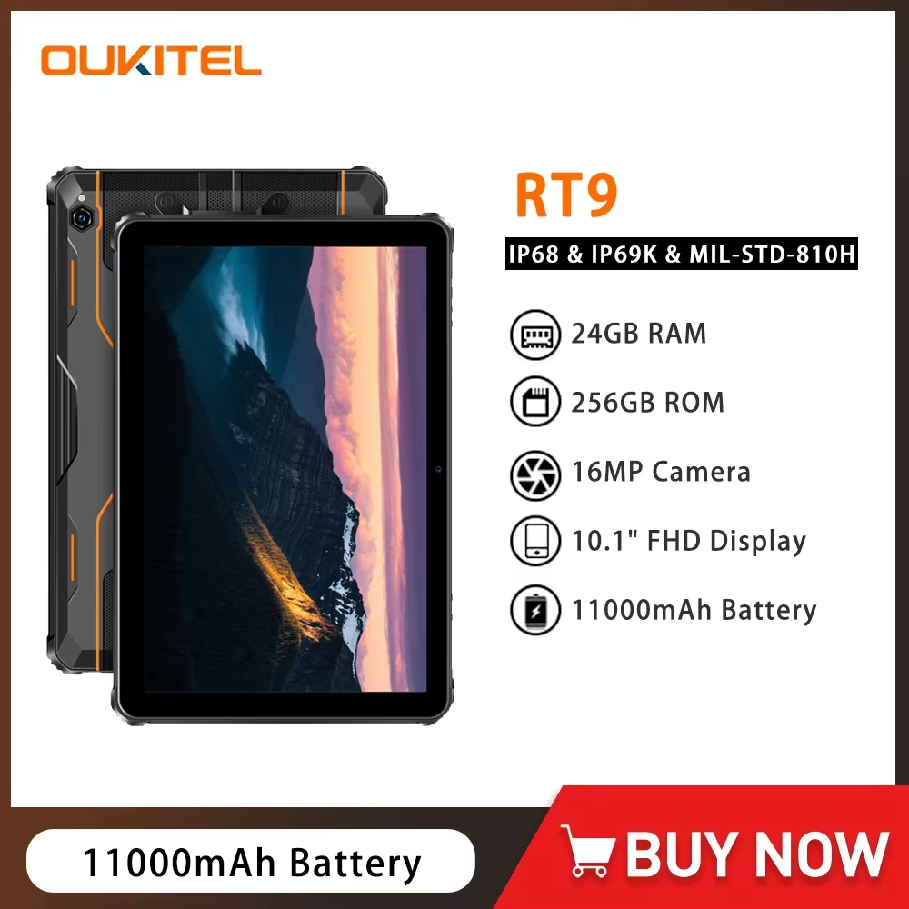 Oukitel RT9 แท็บเล็ตที่ทนทาน 11000mAh 24 (6 + 18) GB + 256GB 10.1 นิ้วจอแสดงผล FHD แท็บเล็ต 10000mAh
