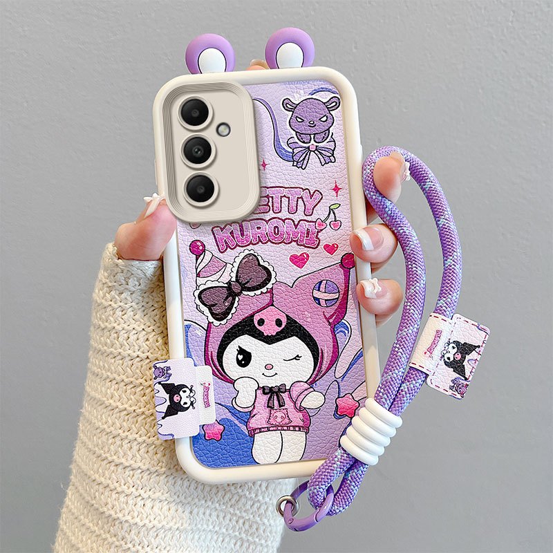 SAMSUNG การ์ตูนหูป้ายเคสโทรศัพท์สําหรับSamsung Galaxy A17 A56 A36 A16 A15 A25 A35 A55 A14 A24 A34 A54 5Gน่ารักKuromiLotsoลูกสุนัขและสายรัดข้อมือเชือกปกอ่อน