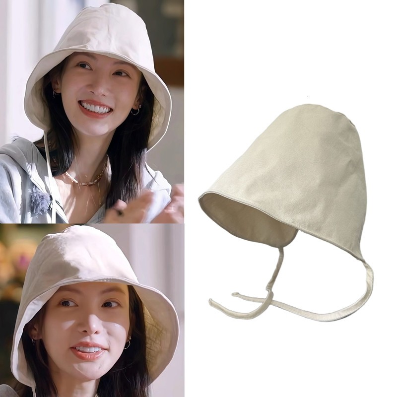 ดอกไม้สไตล์เดียวกันกับวัยรุ่น Jin Chen Lace-Up Bucket Hat Big Brim All-Match Travel ครีมกันแดดบังแดดหมวกหญิงฤดูร้อน