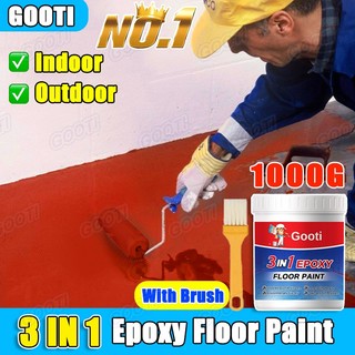 3 In 1 Epoxy Floor Paint 1000G With Brush Wear Resistant Waterproof Anti Slip Suitable for Outdoor Indoor Warehouse Workshop Garage Office Factory