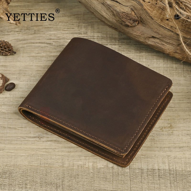 YETTIES กระเป๋าสตางค์ผู้ชาย กระเป๋าสตางค์หนังวัวชายวินเทจสําหรับผู้ชายพร้อมที่ใส