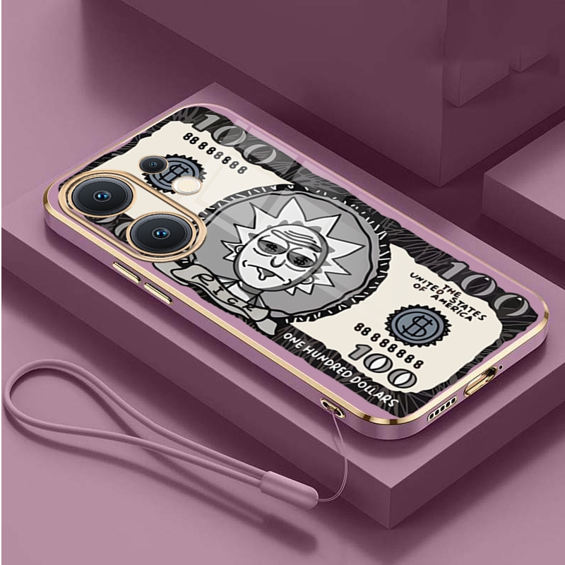 VIVO V60 VivoV60 5G Rick การ์ตูนออกแบบ Dollar Bill Case Candy Colore Square Soft Cover