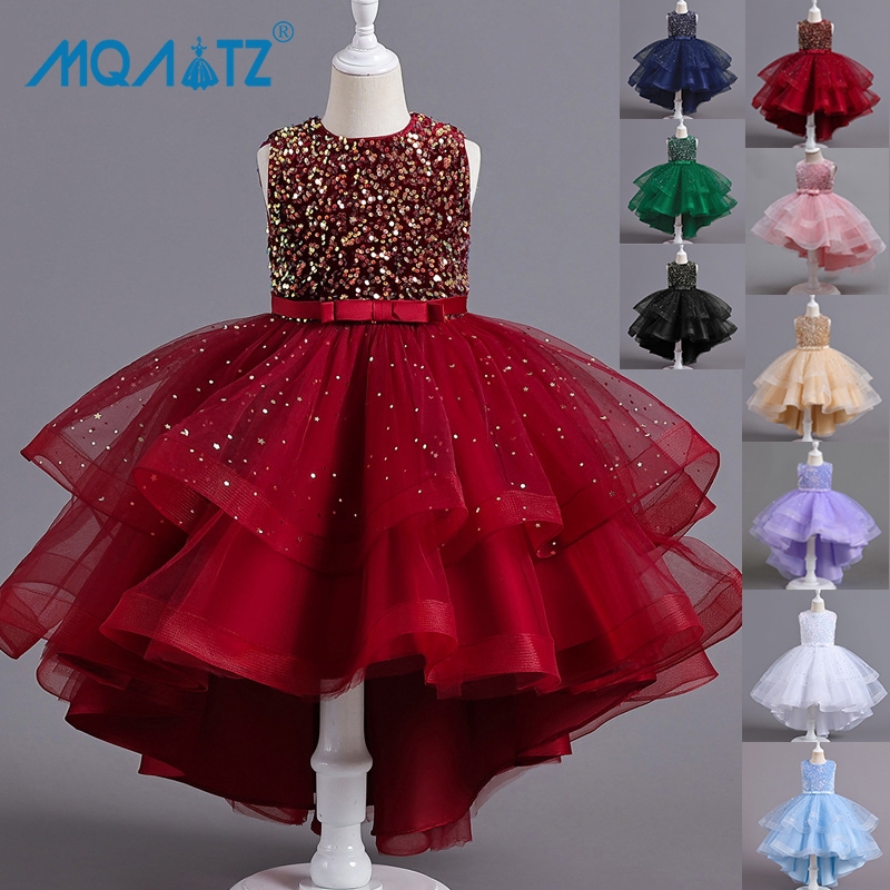 Mqatz เลื่อมชุดปาร์ตี้สาว Trailing ชุดเจ้าหญิง Elegant แขนกุดวันเกิดเครื่องแต่งกายชุดแต่งงาน AL066