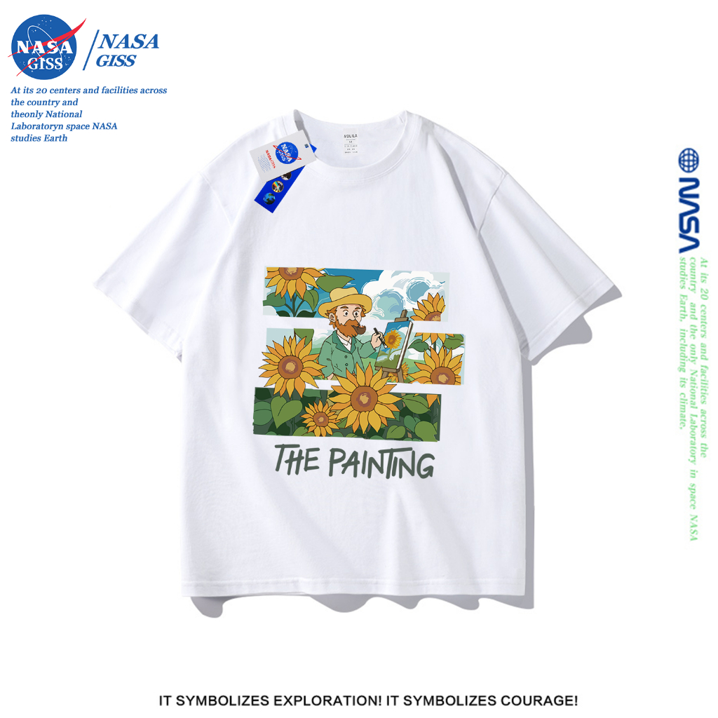 NASA เสื้อยืดชายหญิงแขนสั้น สตรีทฮิปฮอป summer ดอกทานตะวันของแวนโก๊ะ พิมพ์ลาย คอตตอน คอกลม หลวมและระบายอากาศ
