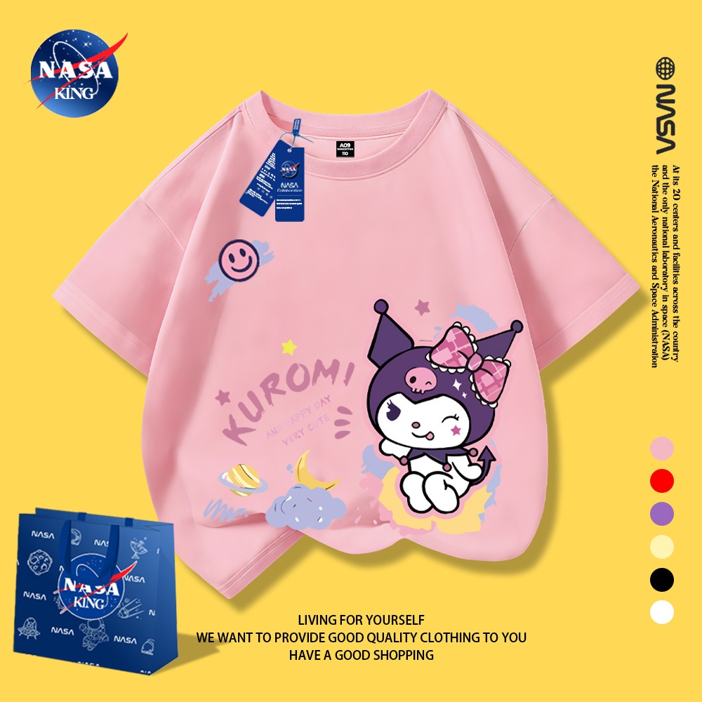 NASA เสื้อยืดเด็ก ลาย Kuromi น่ารัก ผ้าฝ้ายแท้ 100% เนื้อนุ่ม ระบายอากาศดี เด็กๆ ชอบมาก