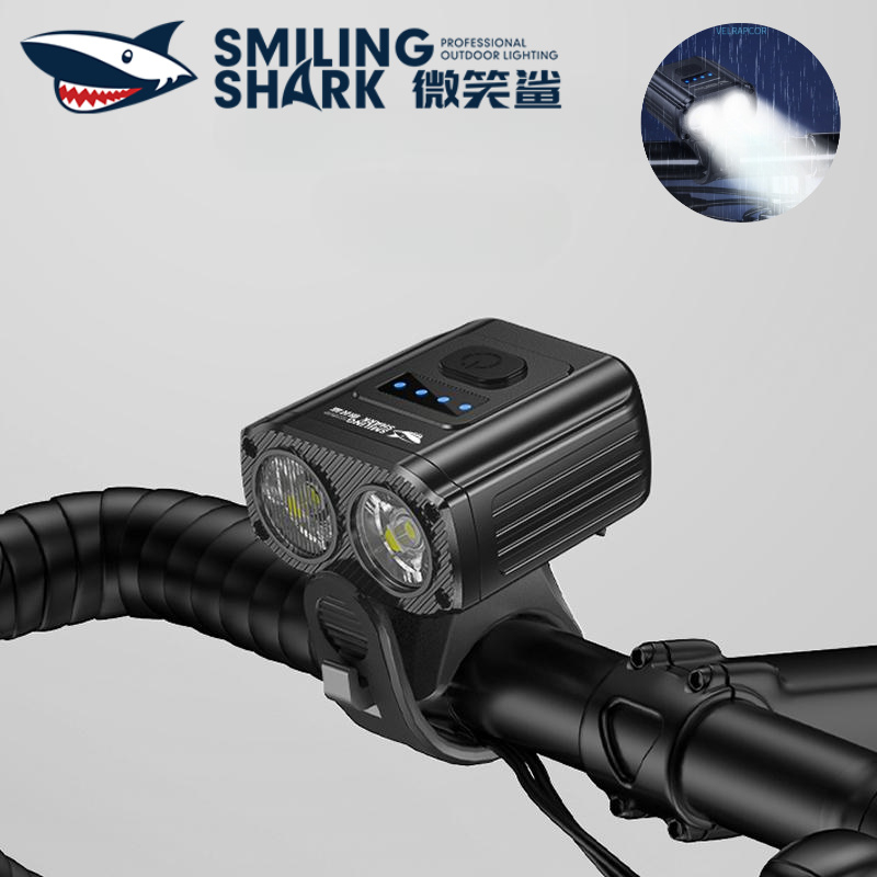 SMLING SHARK LED Front Bicycle Light Super Bright 5 Modes Water-resistant Type-C Charging สำหรับขี่ก