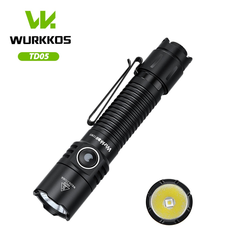 Wurkkos TD05 18650 ไฟฉายยุทธวิธี แบบชาร์จไฟได้ 1800lm โยน 373M สวิตช์ปุ่มคู่ และสวิตช์หางยุทธวิธี