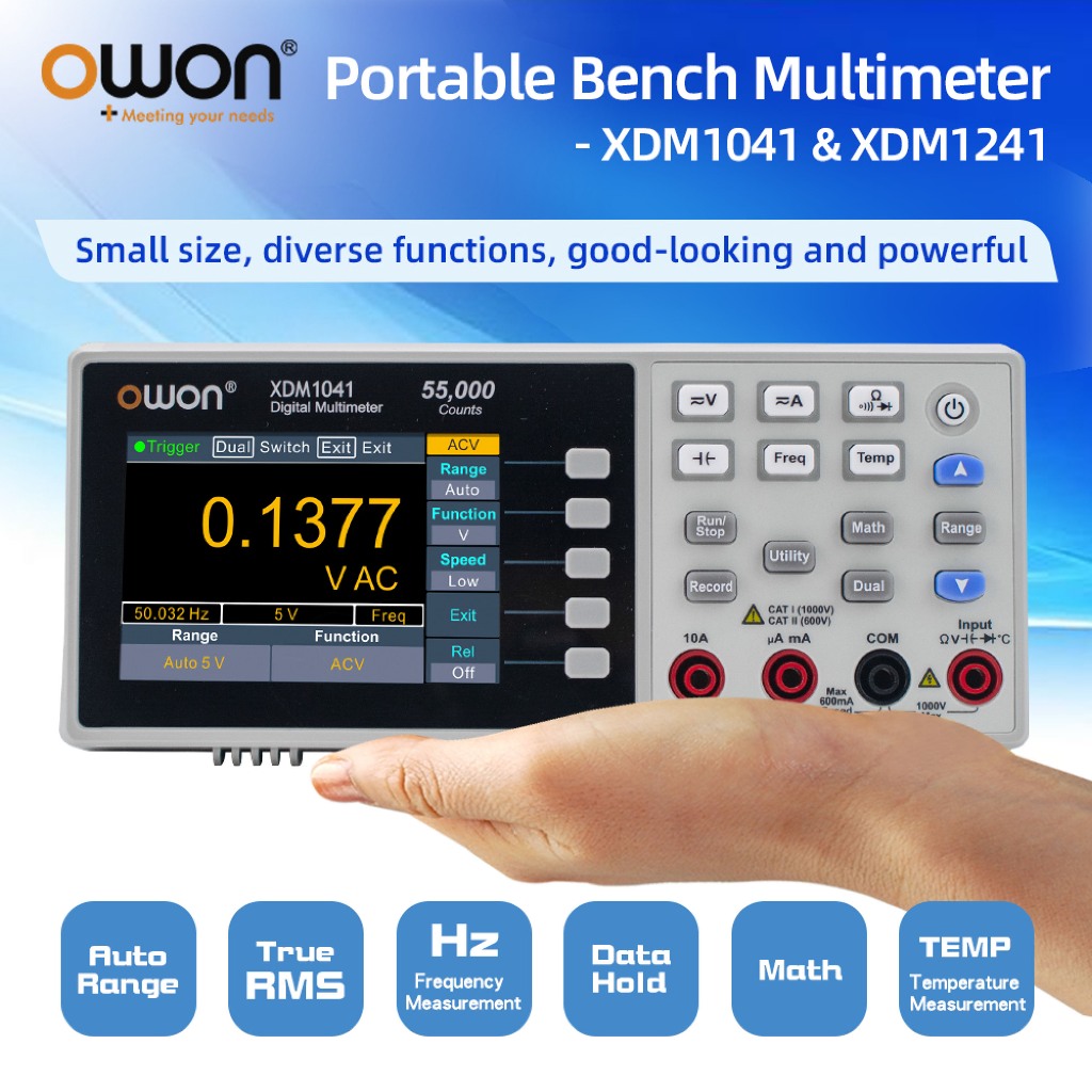 OWON XDM1041 Bench Digital Multimeter 55000 นับ True RMS 3.5 "LCD Current โวลต์มิเตอร์อุณหภูมิเดสก์ท