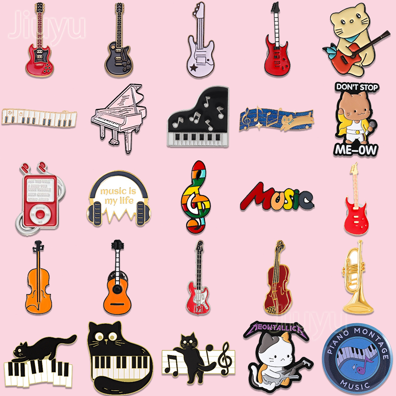 เครื่องดนตรีเคลือบ Pins กีตาร์เปียโนเข็มกลัด Hiphop เพลงดนตรีป้ายโลหะ Pin Elegant เครื่องประดับของขวัญสําหรับคนรักเพลง