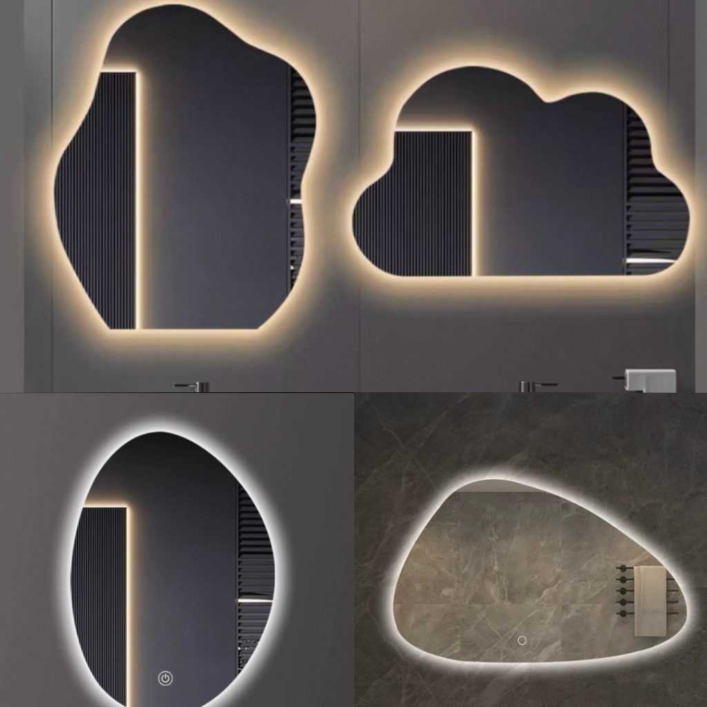 รูปร่าง Heteromorphic กระจก รูปร่างเมฆ กระจกLED ควบคุมด้วยการสัมผัส การกำจัดหมอก intelligent makeup mirror bathroom mirror Customizable vertical and horizontal mirrors