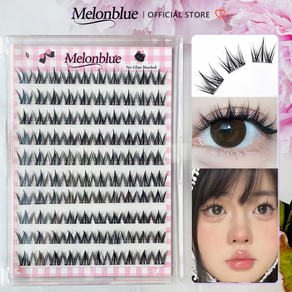 10 แถวขนตาปลอมมาพร้อมกับกาวล่วงหน้ารอบสุนัขตาการ์ตูนเดี่ยว Segment Self-กาว Eye Lashes Cluster MELONBLUE