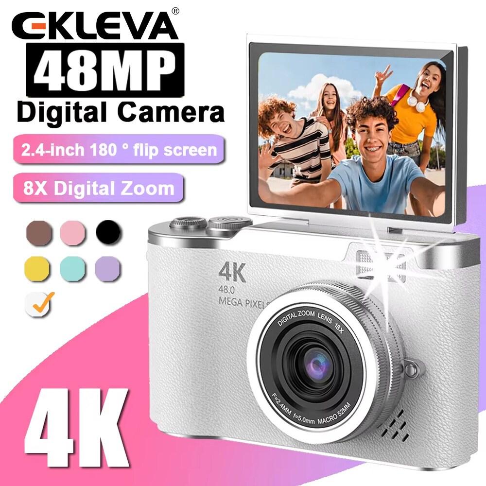 EKLEVA 4K Selfie Camera48MP CCD180° Flip Screenmate8X ZoomPortable สําหรับ Vlog