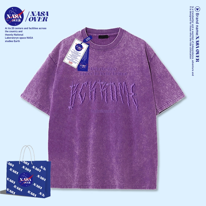 【พร้อมส่ง】🔥NASA ทรงโอเวอร์ไซส์ ผ้าฝ้ายแท้100% คอกลม ใส่ได้ทั้งชายหญิง เสื้อยืด💜ลายสีม่วง เสื้อYG1099